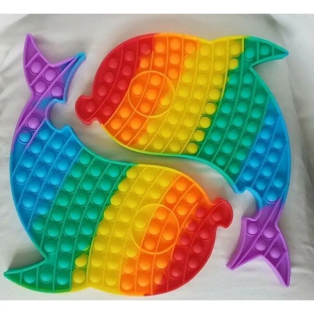 Fidget Toy Jumbo 2 Pc Ying Yang Puzzle Dolphins Fish Pisces Sign Push Pop Bubble